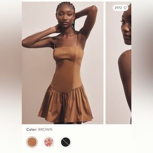 Anthropologie Brown Satin Mini Dress